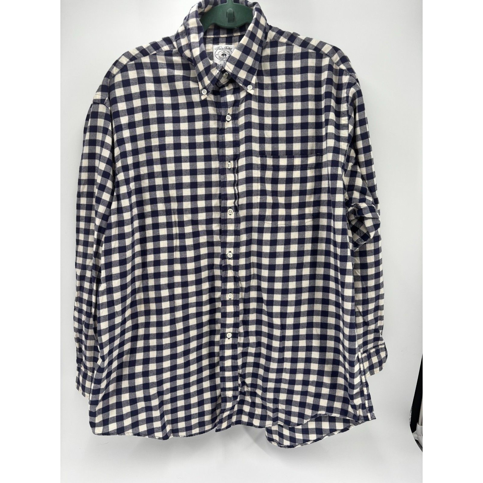 Brooks Brothers Shirt Mens Large Blue White Gingham Madison Flannel Cotton
